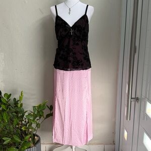 Divided Pink Maxi Skirt with Subtle Dot Print
